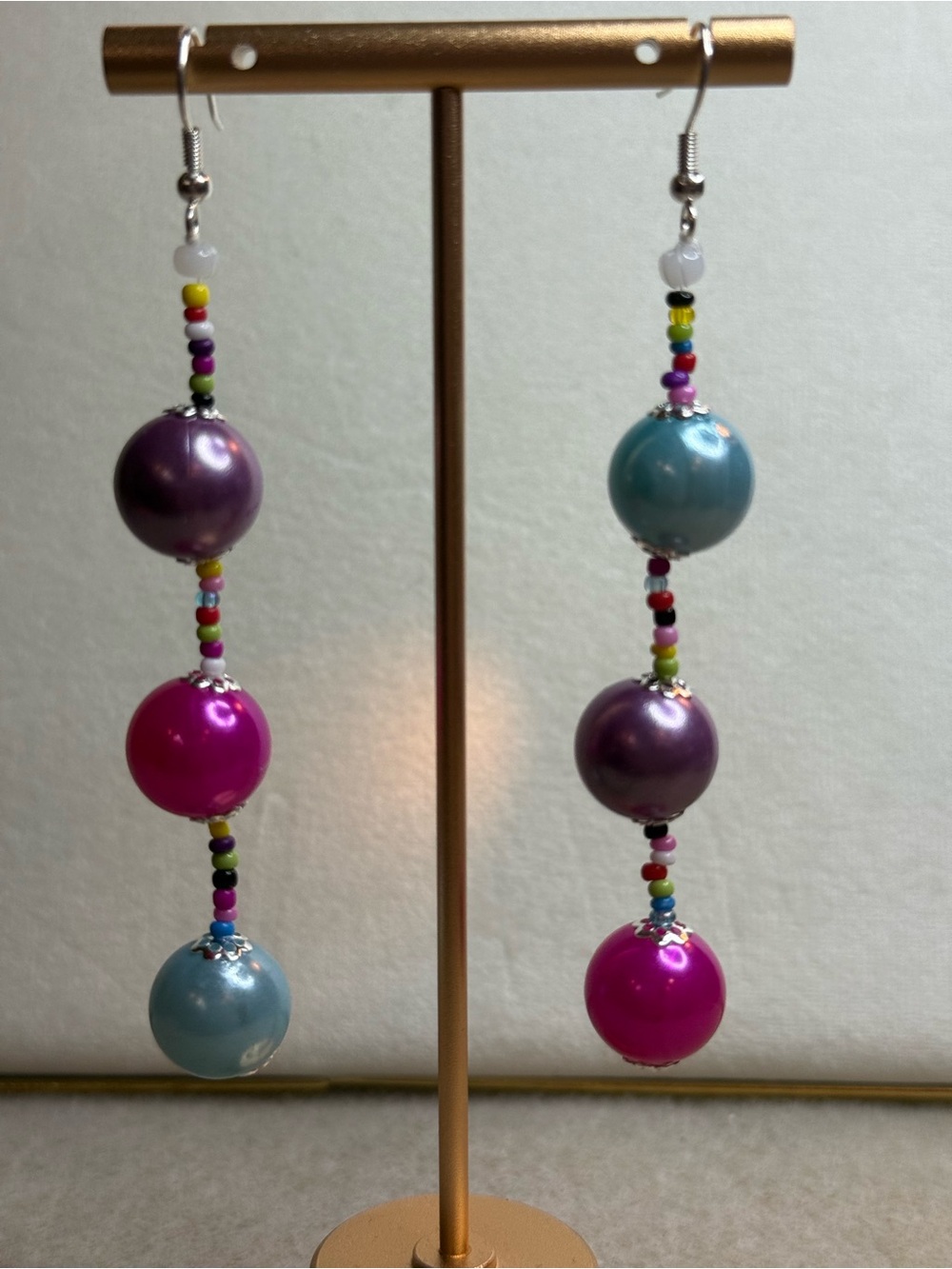 Playful Gumball Drop Earrings in Pink, Purple & Blue Handmade NWT